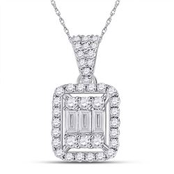 1/2 CTW Womens Baguette Diamond Cluster Pendant 14kt White Gold - REF-54F5W