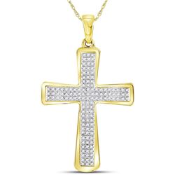 1/3 CTW Mens Round Diamond Roman Cross Charm Pendant 10kt Yellow Gold - REF-34F3W