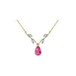 Genuine 1.52 ctw Pink Topaz & Diamond Necklace 14KT Yellow Gold - REF-31R2P