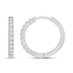 1/4 CTW Womens Round Diamond Hoop Earrings 10kt White Gold - REF-30M7F