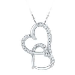 1/10 CTW Womens Round Diamond Linked Double Heart Pendant 10kt White Gold - REF-10M3F