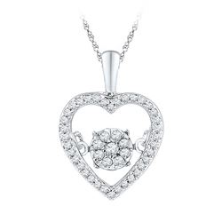 1/5 CTW Womens Round Diamond Cluster Moving Twinkle Heart Pendant 10kt White Gold - REF-20M5F
