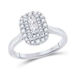 1/2 CTW Princess Diamond Halo Bridal Wedding Engagement Ring 10kt White Gold - REF-49W6H