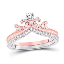 1/2 CTW Round Diamond Crown Tiara Bridal Wedding Ring 14kt Two-tone Gold - REF-71H6R