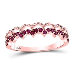 1/4 CTW Womens Round Ruby Scalloped Stackable Band Ring 10kt Rose Gold - REF-13W5H