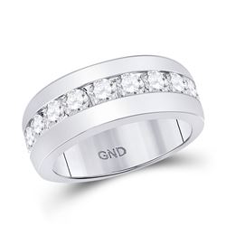 2 CTW Mens Round Diamond Single Row Channel-set Band Ring 14kt White Gold - REF-313F5W