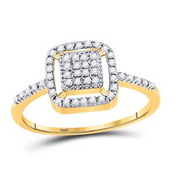 1/8 CTW Womens Round Diamond Square Cluster Ring 10kt Yellow Gold - REF-13A5M