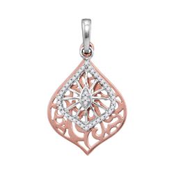 1/8 CTW Womens Round Diamond Openwork Wide Oval Pendant 10kt Two-tone Gold - REF-15N2A