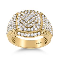2 & 1/5 CTW Mens Baguette Diamond Cluster Ring 14kt Yellow Gold - REF-269N4A