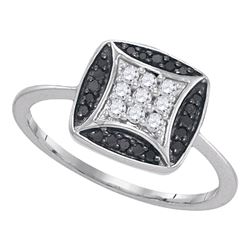 1/4 CTW Womens Round Black Color Enhanced Diamond Square Ring 10kt White Gold - REF-20T5V