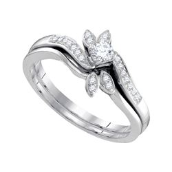 1/4 CTW Round Diamond Leaf Floral Bridal Wedding Ring Band Set 10kt White Gold - REF-36W2H