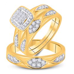 5/8 CTW His Hers Princess Diamond Square Matching Wedding Set 10kt Yellow Gold - REF-97R5X