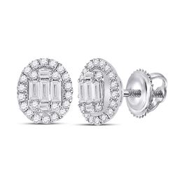 3/8 CTW Womens Baguette Diamond Oval Earrings 14kt White Gold - REF-47A6M