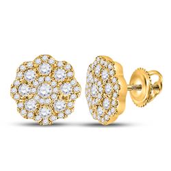 3/4 CTW Womens Round Diamond Cluster Earrings 14kt Yellow Gold - REF-79Y3N