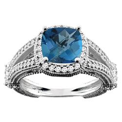 4.10 CTW London Blue Topaz & Diamond Ring 14K White Gold - REF-55K8W