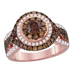 2 CTW Round Brown Diamond Halo Bridal Wedding Engagement Ring 14kt Rose Gold - REF-156X7T