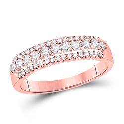 1/2 CTW Womens Round Diamond Triple Row Band Ring 14kt Rose Gold - REF-50N4A