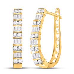 1 CTW Womens Round Diamond Hoop Earrings 10kt Yellow Gold - REF-68F2W