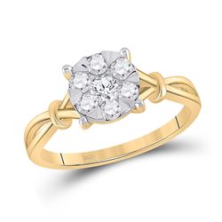 1/2 CTW Womens Round Diamond Flower Cluster Ring 10kt Yellow Gold - REF-40X8T