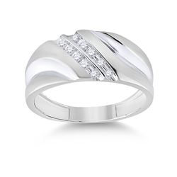 1/8 CTW Mens Round Diamond 2-row Wedding Anniversary Band Ring 10kt White Gold - REF-25F3W