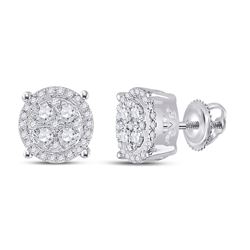 1/2 CTW Womens Round Diamond Cluster Earrings 10kt White Gold - REF-39M5F