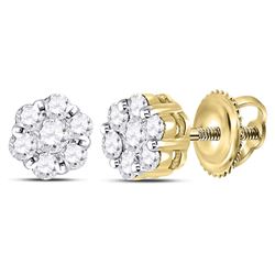 1/2 CTW Womens Round Diamond Flower Cluster Earrings 14kt Yellow Gold - REF-46F3W