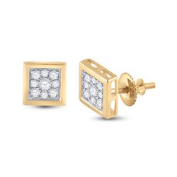 1/3 CTW Mens Round Diamond Square Earrings 14kt Yellow Gold - REF-32T7V