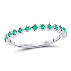 1/5 CTW Womens Round Emerald Square Dot Stackable Band Ring 10kt White Gold - REF-13M5F