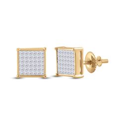 1/2 CTW Womens Princess Diamond Square Earrings 14kt Yellow Gold - REF-28W5H