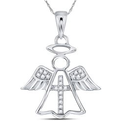 1/20 CTW Womens Round Diamond Angel Cross Religious Pendant 14kt White Gold - REF-12W2H