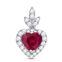 3/4 CTW Womens Heart Ruby Diamond Fashion Pendant 10kt White Gold - REF-21X8T