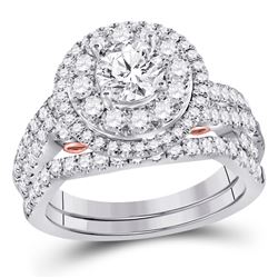 2 CTW Round Diamond Bridal Wedding Ring 14kt Two-tone Gold - REF-375W2H