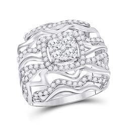 1 & 1/2 CTW Womens Round Diamond Right Hand Cluster Ring 14kt White Gold - REF-143H2R