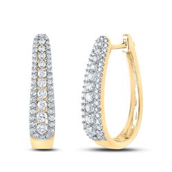 7/8 CTW Womens Round Diamond Oblong Hoop Earrings 10kt Yellow Gold - REF-74X9T