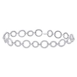 2 CTW Womens Round Diamond Circle Link Bracelet 14kt White Gold - REF-218F2W