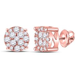 1/4 CTW Womens Round Diamond Fashion Cluster Earrings 10kt Rose Gold - REF-16A4M