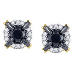 1 CTW Womens Round Black Color Enhanced Diamond Stud Earrings 10kt Yellow Gold - REF-31W4H