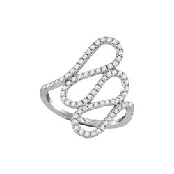 1/2 CTW Womens Round Diamond Openwork Single Row Cascading Ring 18kt White Gold - REF-88H5R