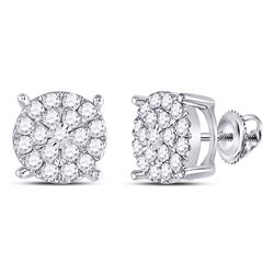 1 CTW Womens Round Diamond Circle Cluster Earrings 10kt White Gold - REF-65X4T