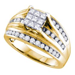 1 CTW Princess Diamond Cluster Bridal Wedding Engagement Ring 14kt Yellow Gold - REF-124N6A