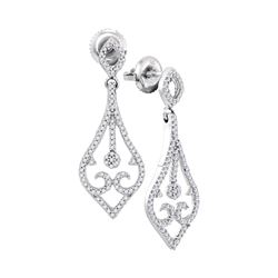 1/3 CTW Womens Round Diamond Scroll Teardrop Dangle Earrings 10kt White Gold - REF-24X5T