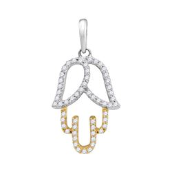 1/5 CTW Womens Round Diamond Hamsa Lotus Fashion Pendant 10kt Two-tone Gold - REF-12H2R