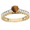 Image 1 : 0.90 CTW Tiger Eye & Diamond Ring 14K Yellow Gold - REF-62X5M