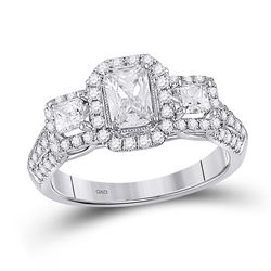 1 & 1/2 CTW Emerald Diamond 3-stone Bridal Wedding Engagement Ring 14kt White Gold - REF-233N7A