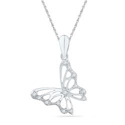 1/20 CTW Womens Round Diamond Butterfly Bug Pendant 10kt White Gold - REF-10A3M