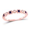 Image 1 : 1/8 CTW Womens Princess Blue Sapphire Diamond Stackable Band Ring 10kt Rose Gold - REF-19R2X