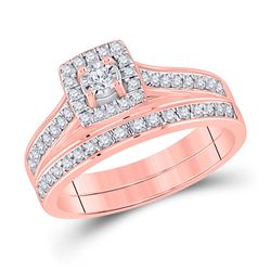 1/2 CTW Round Diamond Halo Bridal Wedding Ring 10kt Rose Gold - REF-46N3A