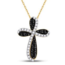1 CTW Womens Round Black Color Enhanced Diamond Cross Pendant 10kt Yellow Gold - REF-43X6T