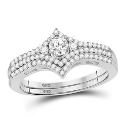 1/2 CTW Round Diamond Chevron Bridal Wedding Ring 14kt White Gold - REF-68M7F