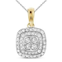 1/3 CTW Womens Round Diamond Cushion Cluster Pendant 14kt Yellow Gold - REF-34F3W